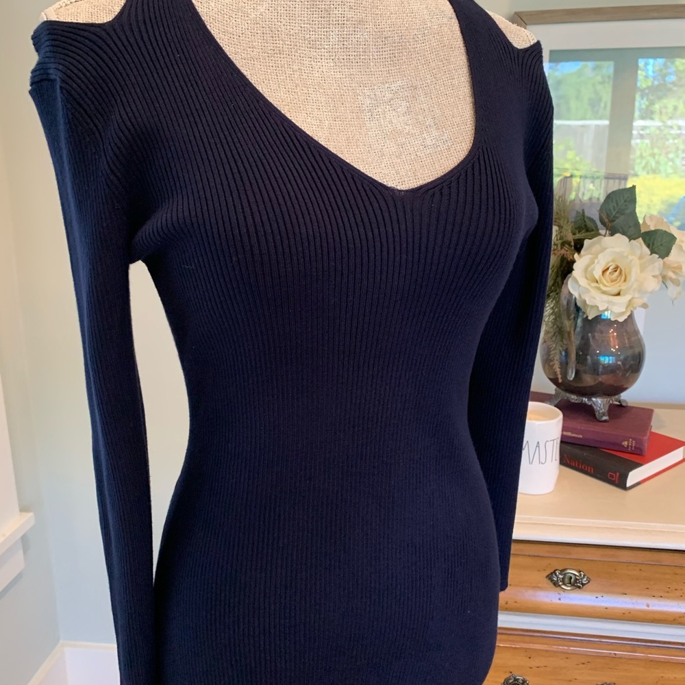 Cold shoulder navy sweater NWOT